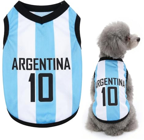 OPVYAEU Dog Clothes Jersey Gato Ropa Perro Mediano Jersey Perro Mediano Camiseta Perro Pequeño Ropa Para Perros Camisetas Perros Pequeños Jersey Para Perros Pequeños Regalo Mundial (M, Blanco Azul)