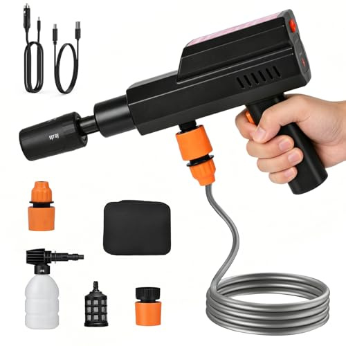 Anosuwa Idropulitrice Portatile Senza Fili 12000mAh, 4 Livelli di Pressione | Ricarica USB-C e Alimentazione Auto 12V, Ugello 5 in 1, Tubo 5 m, Serbatoio Schiuma, Valigetta per Auto, Bici e Giardino