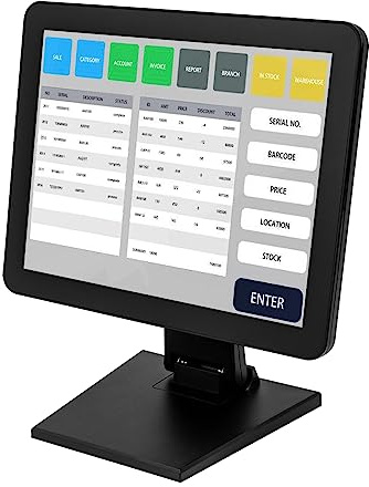 ACLICE Kassendisplay 15 Zoll POS Monitor Touchscreen Kapazitiv 1024x768 HDMI VGA USB 4:3 Computer Monitor für Einzelhandel Kassensystem Restaurant Industrie klappbar mit Wandmontage Schwarz