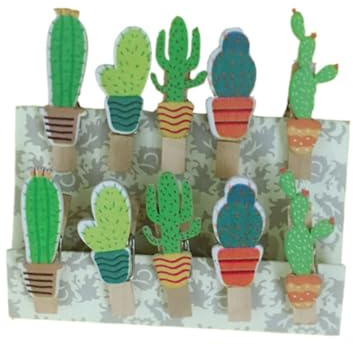 DIYEAH Mollette Legno Grandi a Forma di Cactus 10 Pezzi Struttura Resistente per Appendere Foto e Decorazioni per Albero di Natale