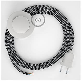 creative cables - Stehleuchte Anschlussleitung RZ04 Zick-Zack Weiß Schwarz Seideneffekt 3 m. Wählen Sie aus DREI Farben bei Schalter und Stecke. - Weiß
