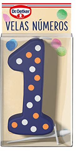 DR. OETKER Velas Número 1, Vela de Cumpleaños Para Personalizar Tartas, Cupcakes o Bizcochos - Pack de 1 Vela con Número 1 en Colores Rojo, Azul, Verde o Amarillo