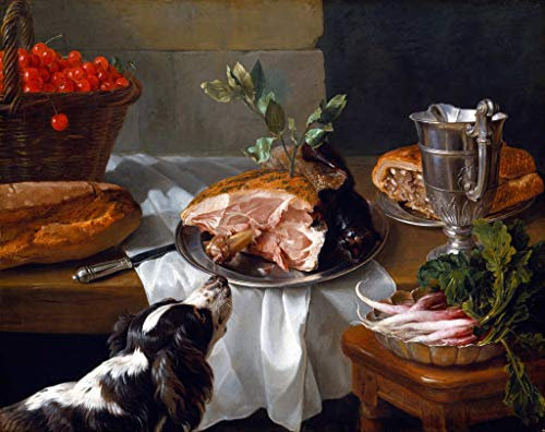 Kunstdruck/Poster: Alexandre-Francois Desportes Stilleben mit Hund - hochwertiger Druck, Bild, Kunstposter, 50x40 cm