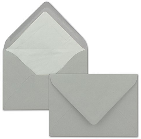50 Briefumschläge in Hellgrau mit weißem Innenfutter - Kuverts in DIN B6 Format - 12,5 x 17,6 cm - Seidenfutter - Nassklebung