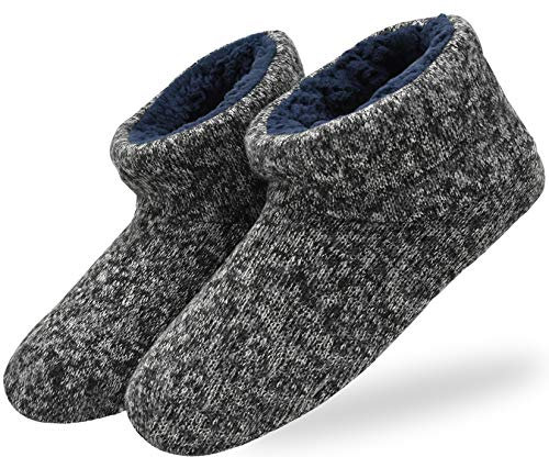 KuaiLu Herren Wolle Hausschuhe Stricken Künstliche Warme Indoor Stiefel rutschfest,Schwarz,46 EU (UK 12 US 13)