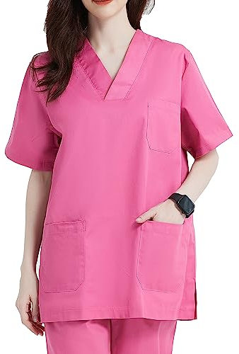 MISEMIYA - Abbigliamento Lavoro Unisex Collo Picco Maniche Corte Uniforme Clinica Ospedale Pulizia Veterinario IGIENE OSPITALITÁ - Ref.817 - XX-Large, Rosa
