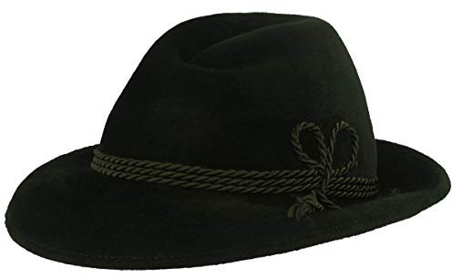 Breiter Herren Velour Trachten-Hut Filz-Hut Herren-Hut – Werdenfelser – Handgemacht aus 100% Haarfilz mit passender Kordel-Garnitur & Echtleder Schweißband - Grün 60, Krempe 6,5 cm