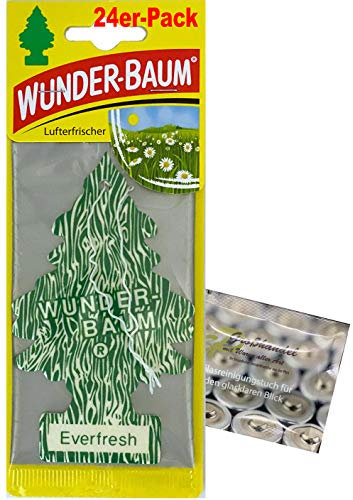 Wunderbaum 24er-Box Original Lufterfrischer Everfresh Duftbaum inkl. 1 x Glasreinigungstuch von SP Großhandel Gratiszugabe