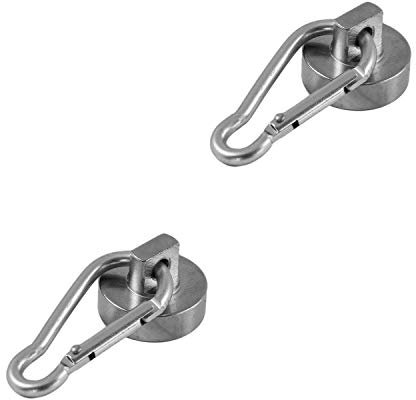 Magnetastico | 2x calamita al neodimio con moschettone | Forza di tenuta 22 kg e Ø 25 mm | Forte sistema di magneti in acciaio con gancio | Magnet moschettone moschettone magnete Neodimio rotondo