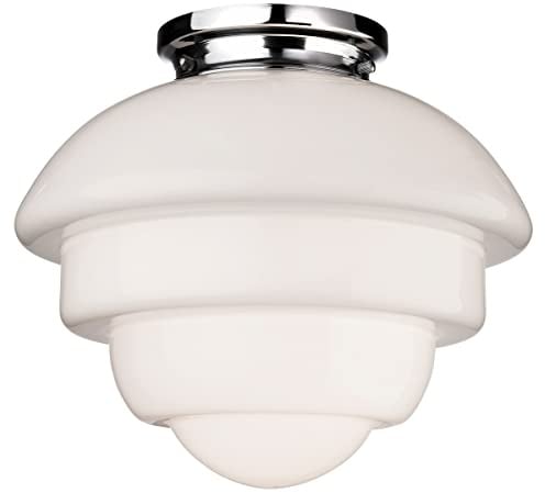 Firstlight Art Deco Flush Fitting, Chrome with Opal White Glass