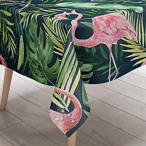 Tischdecke Abwaschbar Garten, DOTBUY Blume Flamingo Palmblätter Wasserabweisende Tischdecke Rechteckig Abwischbare Wachstuch Desktop Dekorative Tuch Hotel Bankett Party (D,100x140cm)