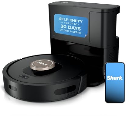 Shark AV2501AE AI Robot Vacuum with XL HEPA Self-Empty Base, Bagless, 60-Day Capacity, LIDAR Navigation, Perfect for Pet Hair, Compatible with Alexa, Wi-Fi Connected, Carpet & Hard Floor, Black