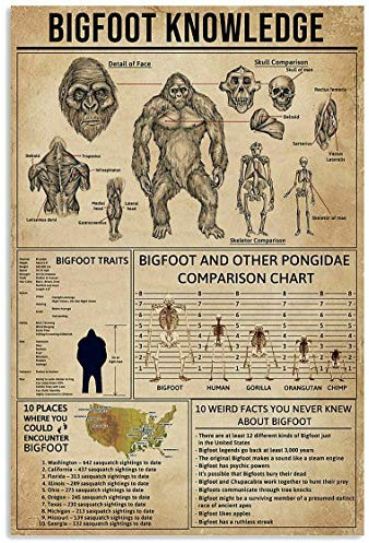 Bigfoot Knowledge Poster Indoor Home Decoration Gift Wall Decoration Metal Sign Poster 20,3 x 30,5 cm