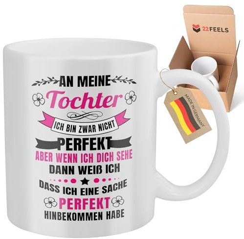 22Feels An meine Tochter Tasse Geschenk von Mama und Papa Besonders Eltern Becher mit Spruch zum Geburtstag Idee
