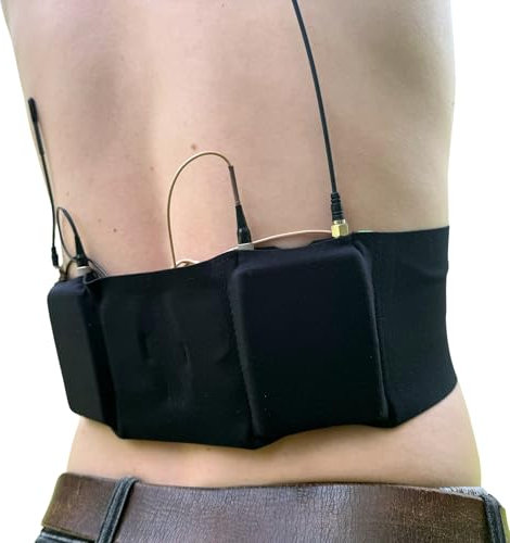 URSA Waist Strap - Ultra Slim, Breathable & Stretchy Microphone Transmitter Straps. Compatible with Most Transmitter/Receivers - Double Pouch (Black, Medium Waist)