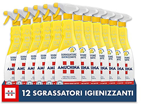 AMUCHINA Sgrassatore Spray Igienizzante al Limone, 12 Flaconi da 750 ML
