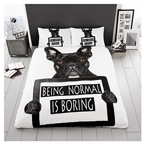 GC GAVENO CAVAILIA Premium Quality Wildlife 3D Duvet Cover, Easy Care Forest Printed Quilt Bedding Set, Bull Dog, Double,658979