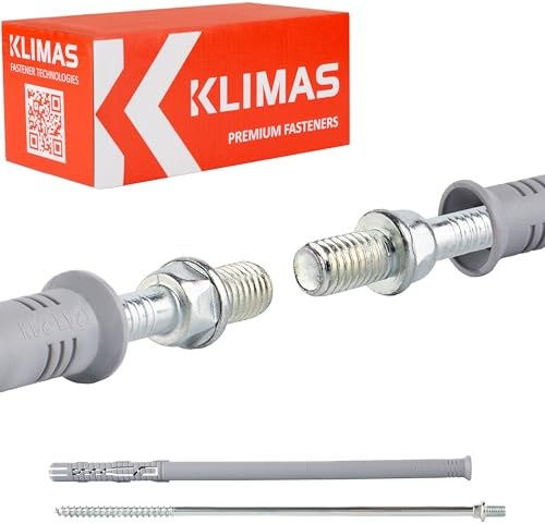 KLIMAS Rahmendübel 12x260mm mit Schraube 8x265mm (Gewindekopf M8) Fallrohrhalter Schraubrohrschelle (25 Stück)