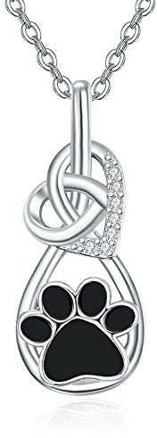KINGWHYTE Hund Pfote Kette Damen 925 Sterling Silber Keltisch mit Unendlich Herz Anhänger Zirkon Pfotenabdruck Halskette Haustier Schmuck Geschenk Valentinstag Jubiläum