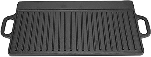 Poêle À Griller en Fonte Antiadhésive, Plateau De Cuisson Double Face Striée Et Plate, Ustensiles De Cuisson, Poêle À Steak en Fonte De Poisson Frit Au Barbecue À La Maison-37x22.5x1.5CM