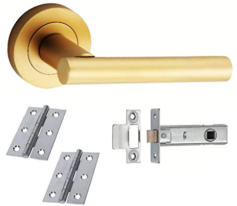 Infinity Decor 1 Set T-Bar Satin Brass Lever On Rose Door Handles Internal - Latch & Hinges Pack