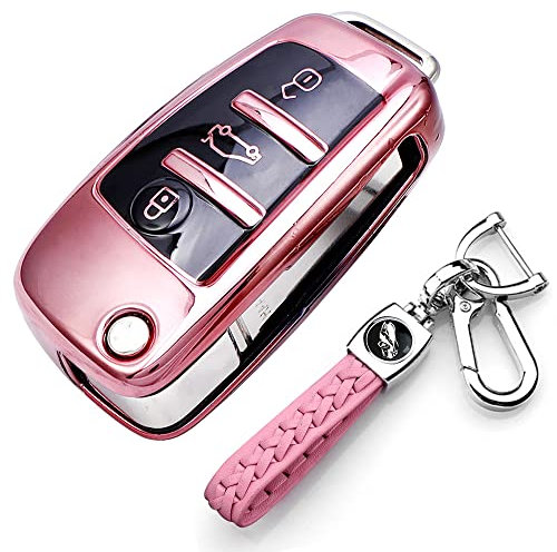 RXXR Autoschlüssel Hülle Kompatibel mit Audi, A1 S1 A3 S3 RS3 A4 S4 RS4 A6 S6 RS6 Q2 Q3 Q7 TT TTS R8 Schlüsselhülle Fernbedienung Schutz Auto Schlüsselanhänger Cover mit Leder Schlüsselring