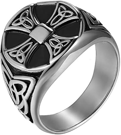 JewelryWe Schmuck Herren-Ring Edelstahl Vintage Wikinger Irische Trinity Keltische Knoten Kreuz Ringe Siegelringe Männer Bandringe Gravur, Silber Größe 65