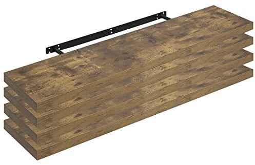 WOLTU Wandregal 4 Stück Set Wandboard Bücherregal Regale für Deko Wandablagen aus MDF Holz,Hängeregal Vintagebraun,120x22.9x3.8cm,RG9315hov-4