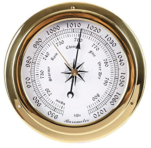 POKHDYE Barometer Dial Type Barometer Traditionelles Barometer 145 mm Messinggehäuse Shell Wetterstation Barometer Wandbehang Boot mit Barometer, Wandmontiertes Barometer,Gelb