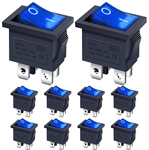 Taiss / 10 Stücke Kippschalter AC 250V / 6A, 125V / 10A A schwarz EIN/AUS DPST 4 Pin 2 Position Mini wippschalter Für Autos und Boote KCD1-4-201-BU