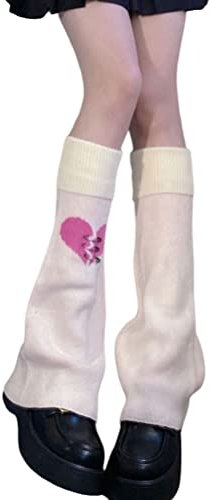 shownicer Japanische Beinstulpen Damen Teenager Mädchen Gothic Strick Lange Socken Kawaii Häkeln Beinwärmer 80er Harajuku Gestrickte Warme Oberschenkel hohe Socken D Rosa Einheitsgröße