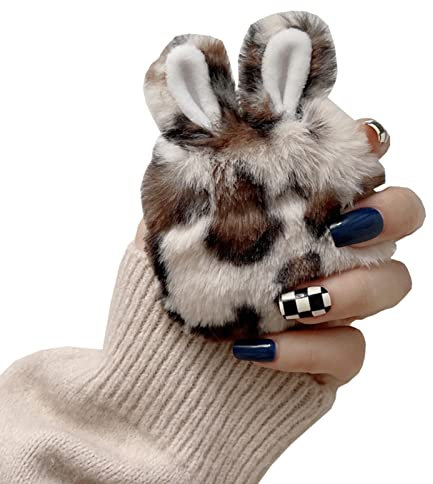SINQERISHT Plüsch Schutzhülle für Apple AirPods 1&2 Hülle Süße Kaninchenohren Flauschig Warm Tragetasche Weiche Stoßfeste TPU Innere Case für Mädchen, Jungen oder Paare(Weißer Leoparden)