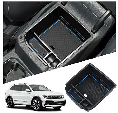 Ruiya Compatible with VW Tiguan 2 MK2 2017-2023 Centre Console Storage Box, Tiguan 2 Armrest Organiser Tray Centre Armrest Car Storage Box Centre Armrest Glove Box Tiguan 2 Accessories