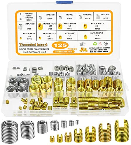 125Stk Selbstschneidender Gewindeeinsatz, Reduziermutter Gewinde Reparatur Einsatz Sortiment Gewindemuttern Umbausatz Reparaturwerkzeug M3 M4 M5 M6 M8 M10 M12 für metall & kunststoffverarbeitenden