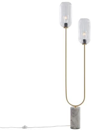 Qazqa Art Deco Stehleuchte, Stehlampe - Rid - Messing, max. 40W, Geeignet für LED, 2-flammig, 150cm, Ideal als Wohnzimmerlampe