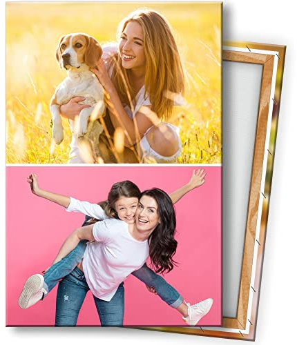 KL KUNSTLAB Fotocollage. Deine 2 Fotos auf Leinwand 20x30 cm Hochformat. Holzrahmen Personalisierbar. Fotogeschenk selbst gestalten. Sofort hochladen.