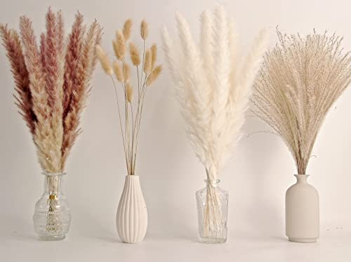 65 STK. Pampasgras Dekoration, inkl. Pampas-Floral, getrocknetem Schilfgras und getrockneten Häselschwanzblumen. Natürliche, getrocknete Pampasgras-Bouquets für Boho-Hochzeits- und Heimdekorationen