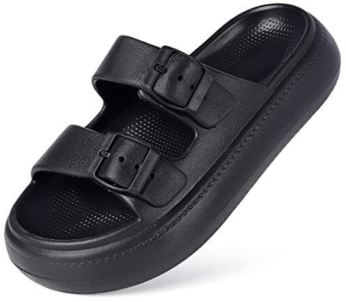 Gaatpot Pantoufles de Douche Garcons Chaussures de Piscine Filles Pantoufles de Bain Sandales Plage Claquettes Chaussons Antidérapant Noir 33/34 EU