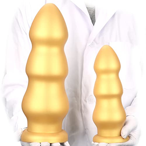 Jixaxe Golden Silikon XXL Riesen Dildo, Realistischer Penis Analdildo für Frauen, Analplug mit Saugnapf Butt Plug Anus Dilatator Masturbation Sex Spielzeug für die Männer Prostata Stimulation (L)