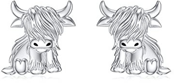 PROESS Highland Kuh Ohrringe 925 Sterling Silber Kuh Ohrstecker Schottland Highland Kuh Schmuck Kuh Geschenke für Frauen Mädchen Tochter