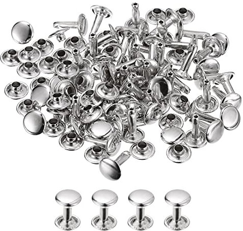 sourcing map 50 Juegos Cuero Remaches, 9mm Doble Tapa Remaches 12mm Altura Metal Pernos Remache para Cuero Artesanía Reparación Bricolaje Monedero Cinturones Bolsos Zapatos, Plateado Tono