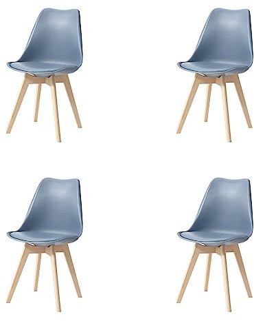 HJhomeheart Juego de 4 Sillas de Comedor, Patas de Madera Maciza, Cojín de Silla Extraíble, Silla de Cocina, Silla Moderna (Azul-4)