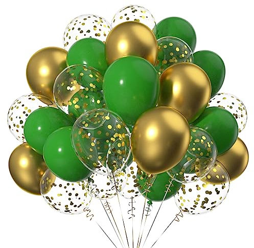 50 Stück 12 Zoll Gold Dunkelgrün Helium Latex LuftBallons,Ballons mit Gold Konfetti für Partys Dekoration