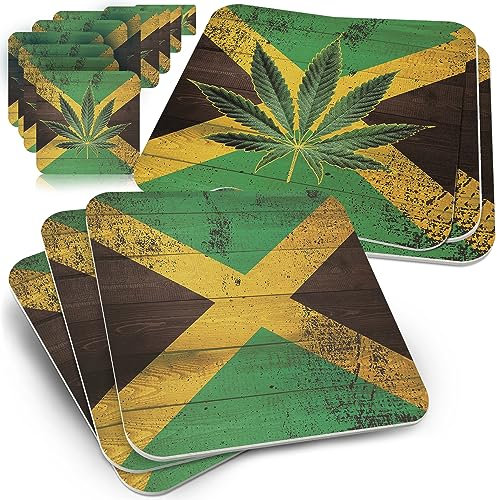 Funke & Brand Lot de 50 Dessous de Verre Jamaica - en Carton - Motif Drapeau Traditionnel de la Jamaïque - Aspect Bois - Support pour fête au Rhum
