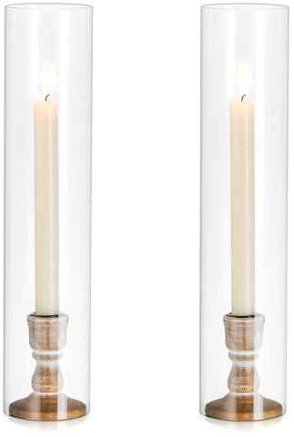 Inweder Bougeoir Verre pour Chandeliers: 2 Pcs Porte-Bougies Cylindriques Chandelier Bougeoir en Bois avec Verre Amovible pour Centre de Table Mariage Evénement Noël ou Décoration d'intérieur