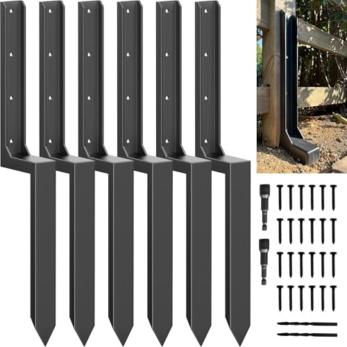 IRONBABE Fence Post Repair Kit - One-Piece Steel Anchors Stakes to Quick Fix Broken/Leaning 4x4/6x6 Wood Posts (Thickened 11-Gauge, 6-Pack)