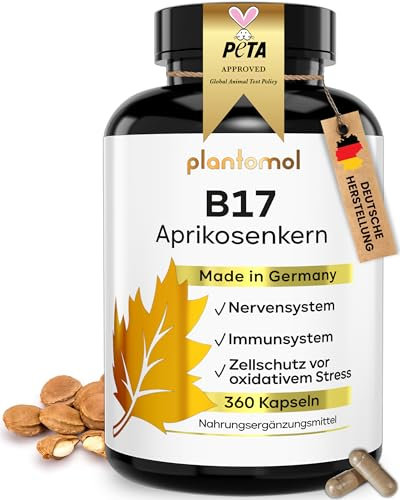 360 Aprikosenkerne Kapseln mit 1100mg Aprikosenkern-Extrakt pro Tag (2 Kapseln) - enthält natürlicherweise unstandardisiertes Vitamin B17 + pflanzliches Vitamin C aus Hagebutte - 6 Monatsvorrat