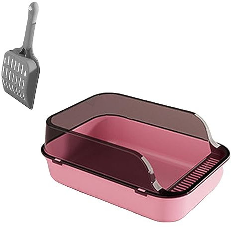Sharplace Semi-Closed Upright Cat Tray - Anti-Spill & High Rim for Adult Cats (40x28x16cm Pink)