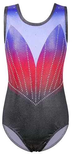 ZNYUNE Mädchen Balletttrikot Bunte Flocken von Schnee Element Kinder Gymnastik Sportbekleidung Gymnastikanzug 3-12 Jahre, Schwarz, Rot, Blau, 7-8 Jahre