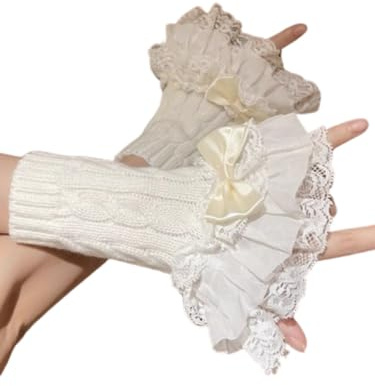 OCUH Y2K Accessories Cutecore Grunge-Handschuhe für Damen, Gothic, fingerlos, zerrissen, langärmelig, Cosplay, Lolita, niedliche Armstulpen